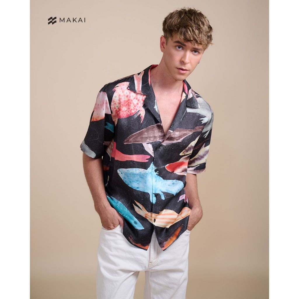 MAKAI เสื้อเชิ้ต เสื้อฮาวาย ผ้าไลโอเซลล์ ลาย KAIYO-DEEP Hawaiian Shirt