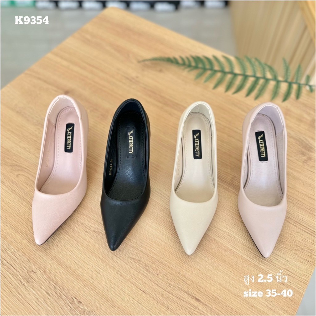 รองเท้าคัชชูทรงสุภาพ K9354 งานหนังพียูพิมพ์ลาย เนื้อนิ่ม  ส้นเข็มสูง 2.5 นิ้ว ส้นแต่งดีเทลตัววี ใส่ท