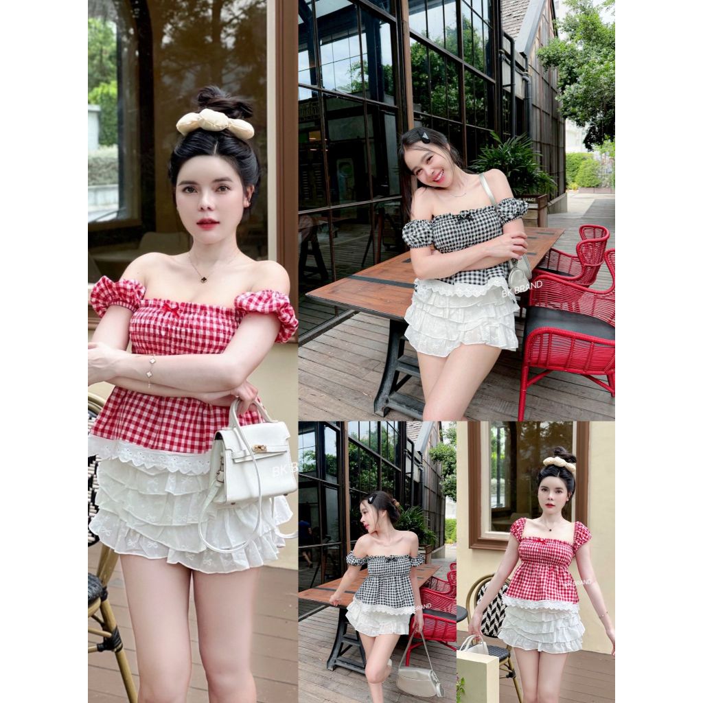 【BK BRAND】 BK 6560 เซตแขนตุ๊กตาติดโบว์เสื้อสม็อครอบตัวแต่งลูกไม้ มากับกระโปรงชั้นผ้าฉลุดึงยางหลัง🌼  