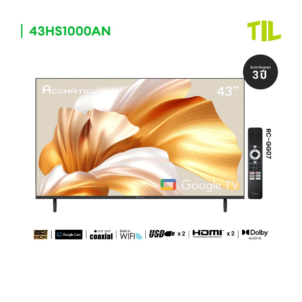 Aconatic ทีวี 43 นิ้ว FHD Google TV รุ่น 43HS1000AN Netflix,Youtube,Frameless Design, Dolby Audio