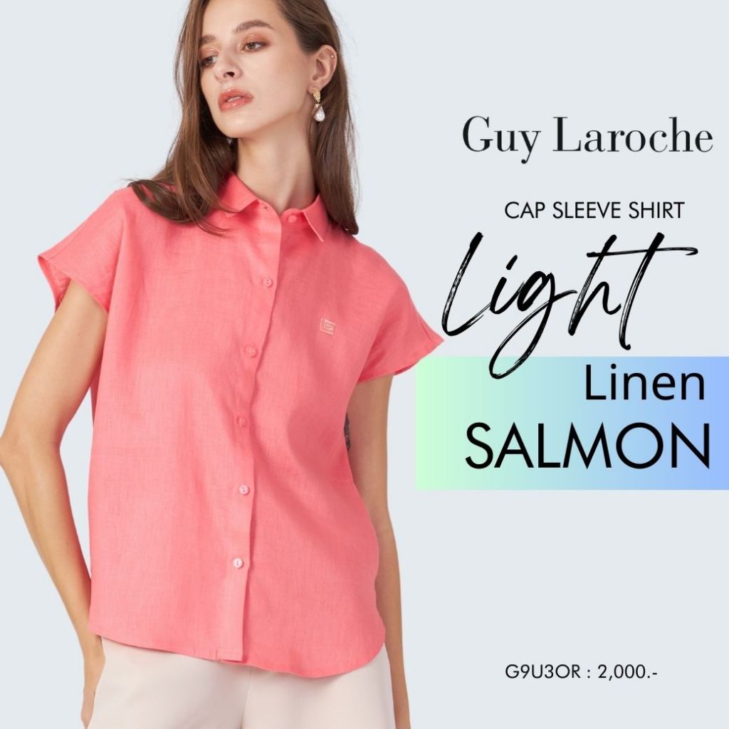 Guy laroche เสื้อเชิ้ตผู้หญิง Light linen แขนล้ำ สีส้ม G9U3OR