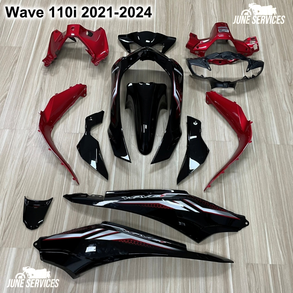 ชุดสี Wave 110i 2021-2024 รวม 13 ชิ้น สีดำแดง ติดลายปี2023ดำแดง สำหรับมอเตอร์ไซค์