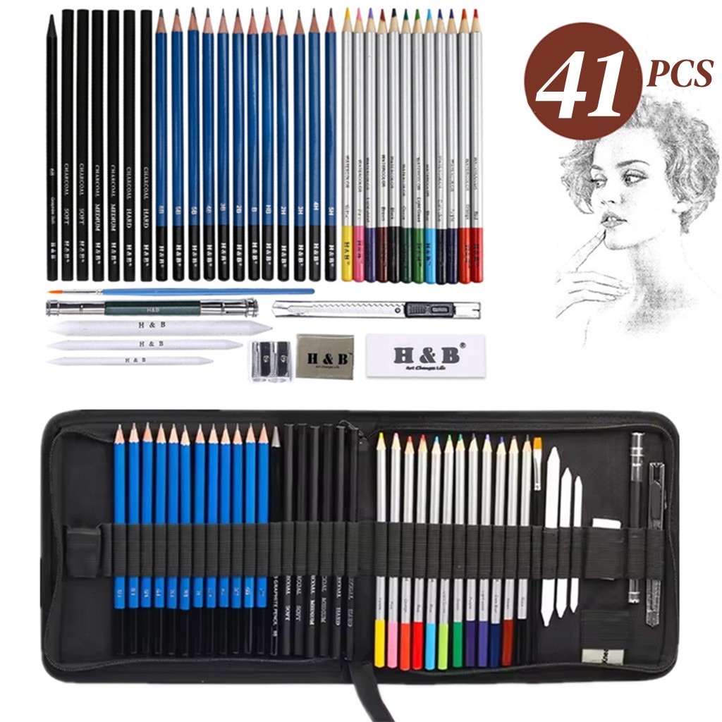 Bview Art Professional 41pcs ARTIST ดินสอสี set Sketch and ดินสอวาดรูป Art set