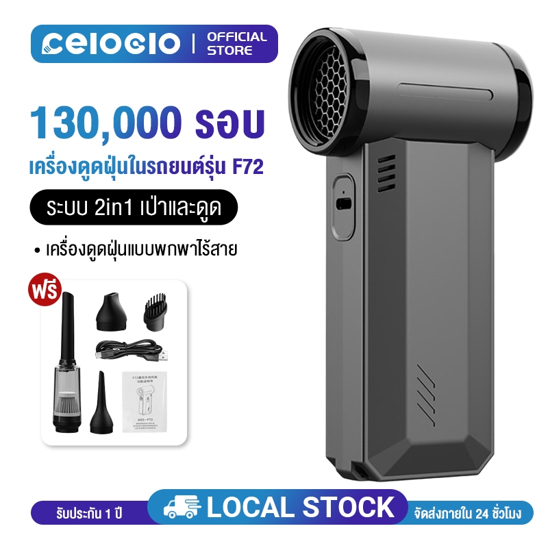 celoglo พัดลมอเนกประสงค์ พลังเจ็ท Handheld fan รุ่น GXZ-F72 แรงลมทรงพลัง 130000RPM 2ระบบ 2 in 1 ดูดแ