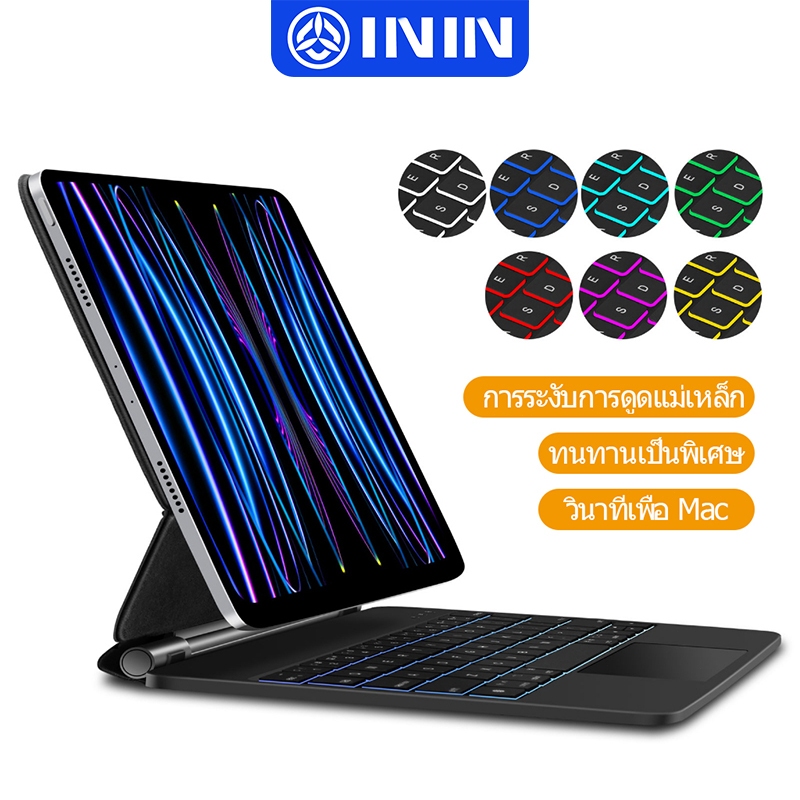 ININ คีย์บอร์ดบลูทูธ Pad Air/Pro พร้อมแป้นพิมพ์มายากลไร้สายบลูทูธคีย์บอร์ด Pro12.9 Air 4 5 10.9 Air6 11" 13" M3/M4 10th