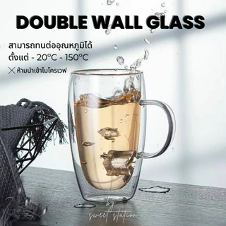 แก้วน้ำสองชั้น มีหูจับ ขนาด 100-500 ml. Double Wall Glass แก้วกาแฟ แก้วชา ใส่เครื่องดื่มร้อนและเย็น ทรงสวย มินิมอล