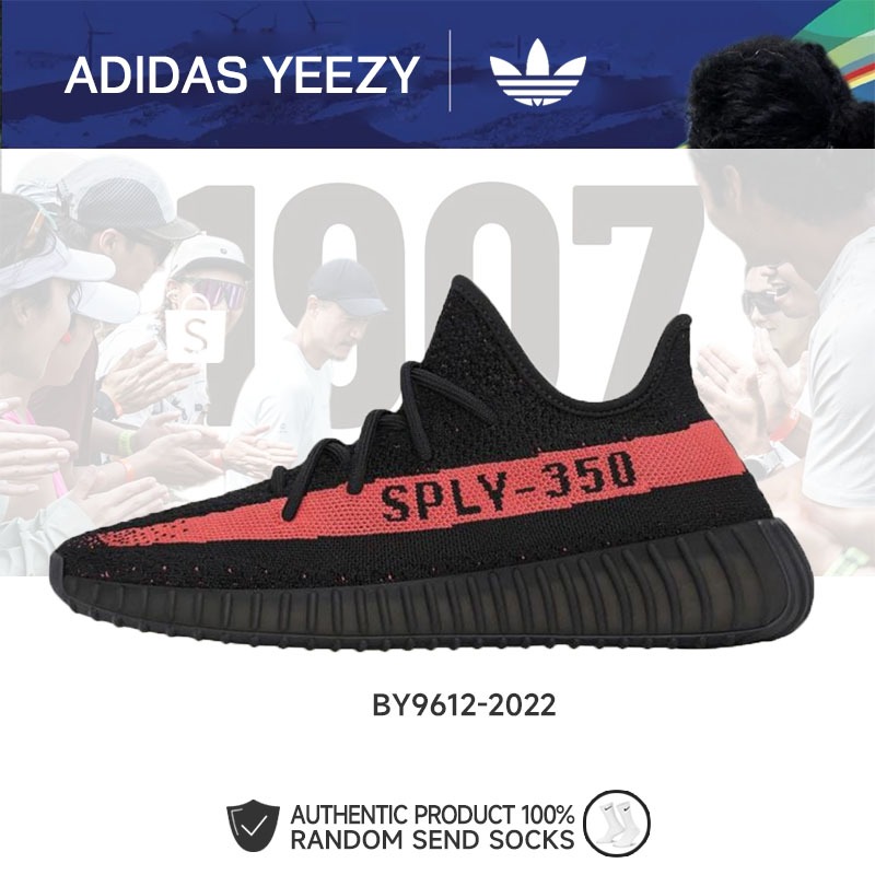 ของแท้ 100%  adidas originals Yeezy Boost 350 V2 "Core Black Red"    BY9612-2022   รองเท้าวิ่งสำหรับ