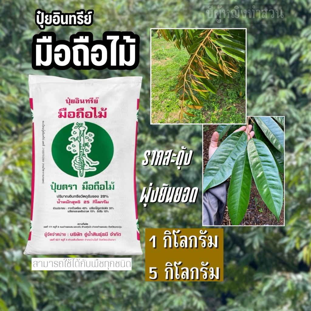 ปุ๋ยมือถือไม้ ขนาดถุง 5 กิโลกรัม แบ่งจากกระสอบปุ๋ยอินทรีย์มือถือไม้ ปุ๋ยเม็ด