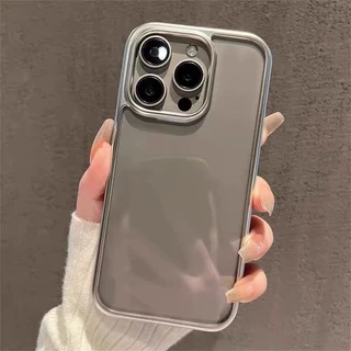 กรอบทองเงินชุบไฟฟ้าสินค้าพร้อมส่ง เหมาะเคส iPhone 16 Pro สไตล์เรียบสีเดี่ยว ขอบโปร่งอ่อน รองรับ iPhone 11,12,13,14,15pro