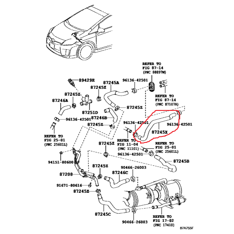 ท่อยางข้างเครื่อง ฮีตเตอร์ LEXUS CT200h TOYOTA PRIUS 1.8 Hybrid 2008-2015 2ZR-FXE 1.8 Hybrid