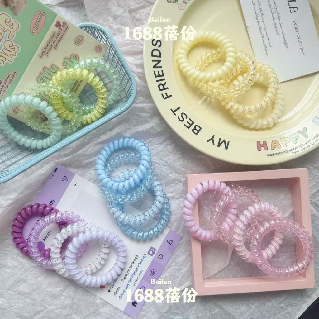 พร้อมส่ง E009 ยางรัดผม 4 ชิ้น ยางรัดผมเกลียว สายโทรศัพท์โดปามีน เครื่องประดับผม