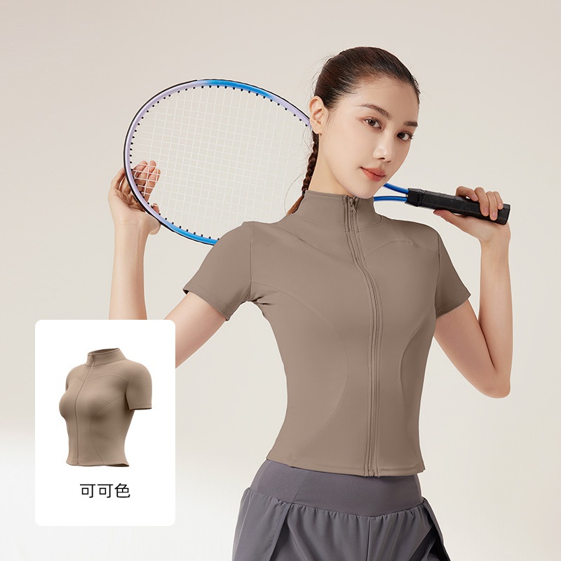 เสื้อยืดแขนสั้นออกกำลังกายใส่วิ่ง  เสื้อยืดลำลอง ระบายอากาศได้ดีเสื้อแจ๊คเก็ตแขนสั้นรัดรูป(แจ็คเก๊ต)