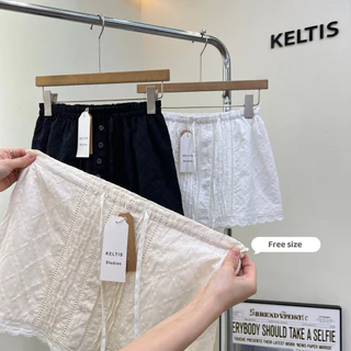 Gang_jeans#2382(K)กระโปรงลูกไม้ ลายฉลุ แต่งกระดุม เอวฟรีไซส์