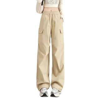 กางเกงสไตล์อเมริกัน ผ้านุ่มละเอียด เอวสูง baggy pants เหมาะสำหรับสตรีทแดนซ์สุดแซ่บกางเกงสบายๆผู้หญิง