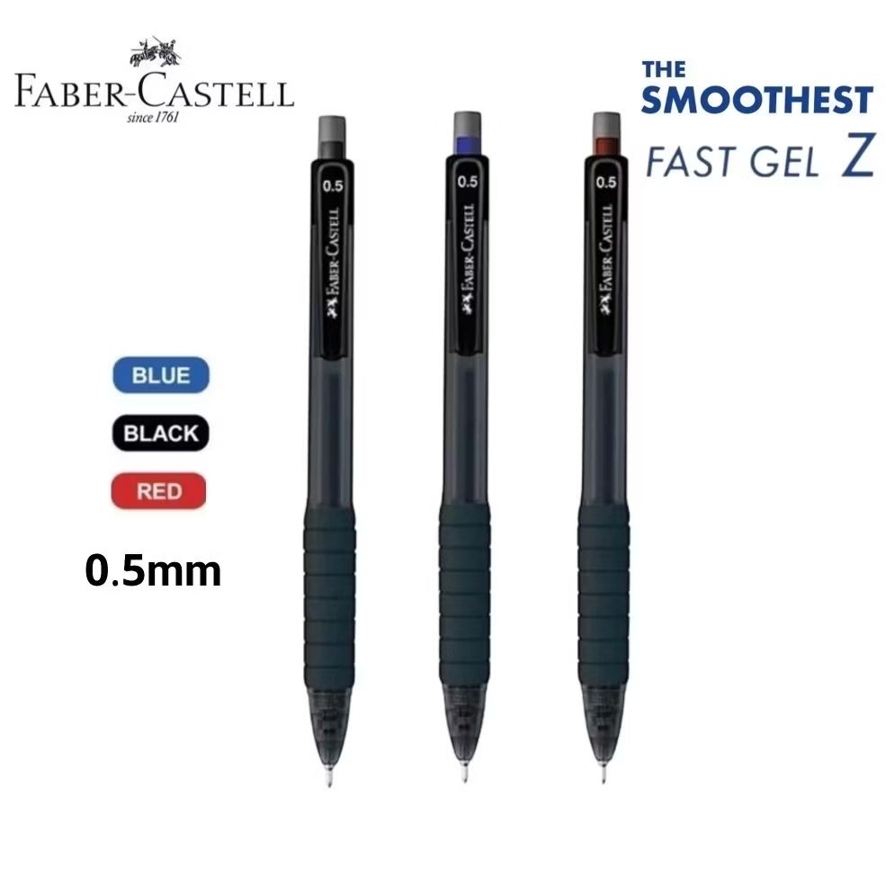 Faber-Castell ปากกาเจล Fast Gel Z ขนาด 0.5 มม. หมึกน้ำเงิน, แดง และดำ ปากกาเจลน้ำหมึกแห้งไว ไม่เลอะมือ (ราคาต่อ 1 ด้าม)