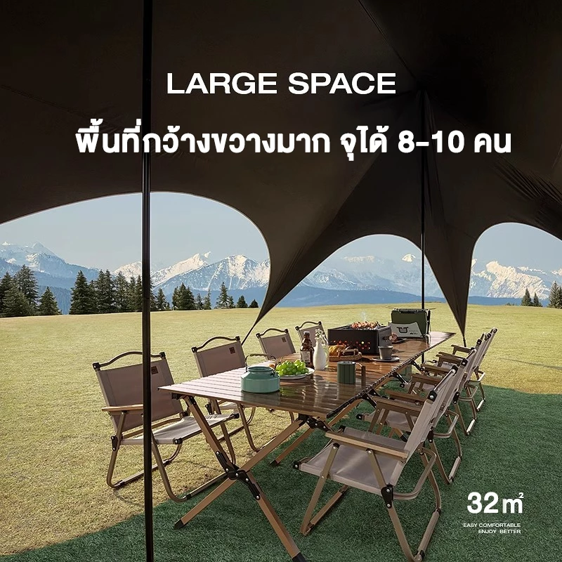 อุปกรณ์ครบชุด ฟลายชีท ผ้าใบ 32㎡ เต้นท์แคมปิ้ง อุปกรณ์เดินป่าตั้งแคมป์ กันแดด กันฝน ฟรายชีท พร้อมเสา2ต้น thumbnail 5