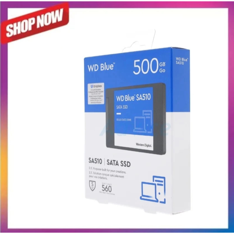 เอสเอสดี ยี่ห้อ WD 500 GB SSD เอสเอสดี SATA BLUE รุ่น SA510 (WDS500G3B0A)  ประกัน 3  ปี