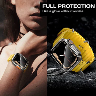 ฟิล์มกันรอยหน้าจอสำหรับเคส Apple Watch 40 มม. 44 มม. 45 มม. 41 มม. ฝาครอบ PC + ฟิล์มกระจก I Watch Series 8 7 6 5 4 พร้อม