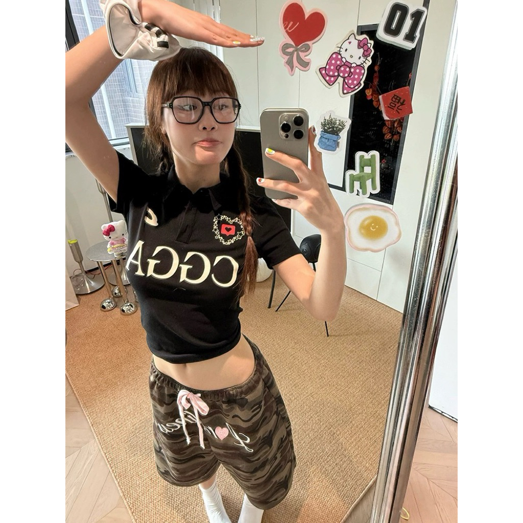 CGGA| เสื้อยืดแขนสั้นพิมพ์ลายโลโก้ตัวอักษร CGGA