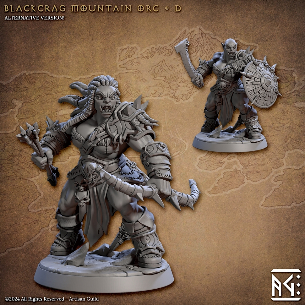 Blackcrag Mountain Orc D - Blackcrag Orcs - Humanoid Orc / 32mm scale 3D printed miniature ATG