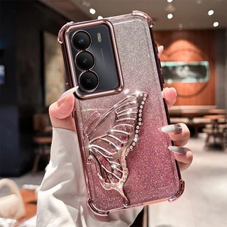 เคส กริตเตอร์ หรูหรา สำหรับ Realme C71 C85 C75 Note70 เคส กันกระแทกมุม กันกล้อง ผีเสื้อ น่ารัก ตั้งได้