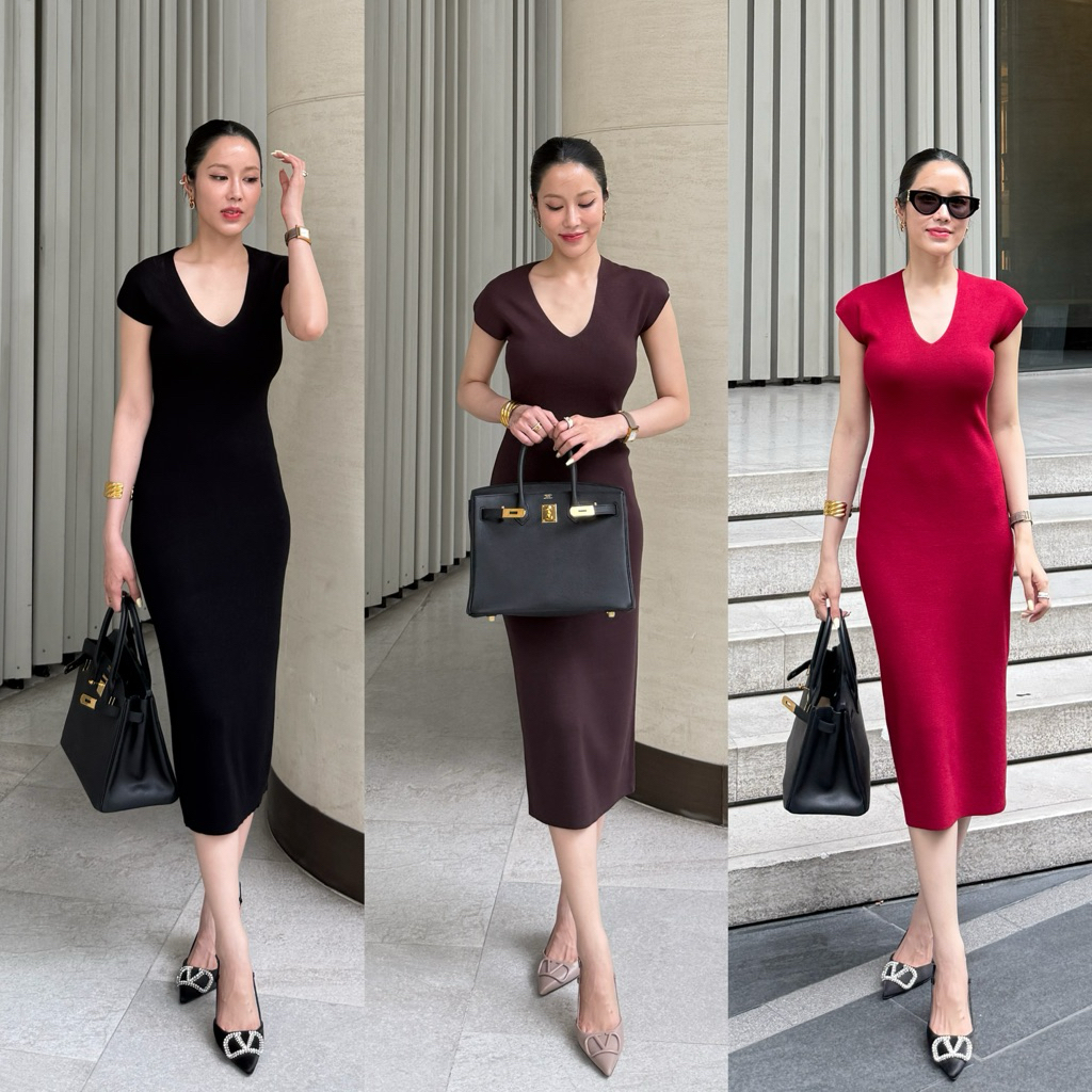 LITAS : LOGAN DRESS เดรสคอวี เดรสไหมพรม เดรสใส่ทำงาน