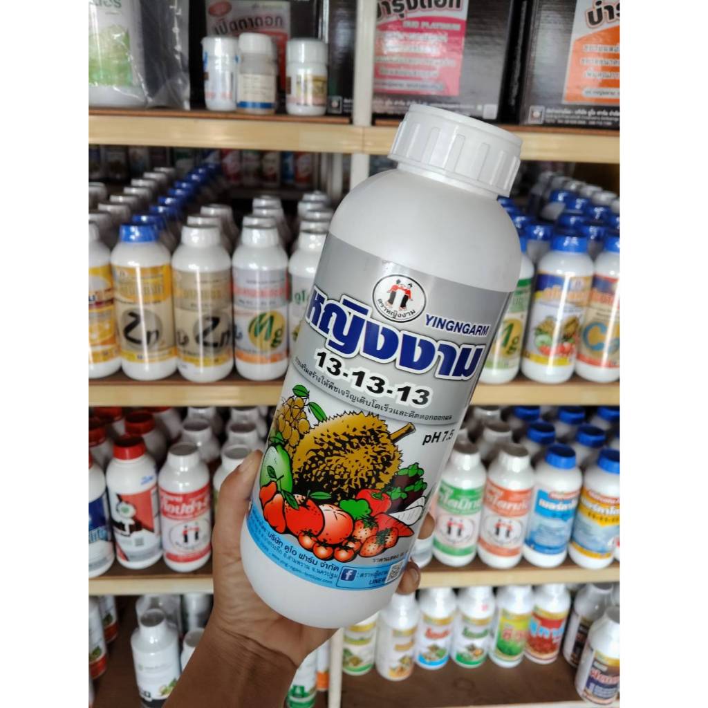13-13-13 ปุ๋ยน้ำฟอสเฟต ตราหญิงงาม 1 ลิตร pH 7.5 ใบเขียวเข้มสมบูรณ์ ขยายใบ บำรุงต้น ขยายผลบำรุงผล