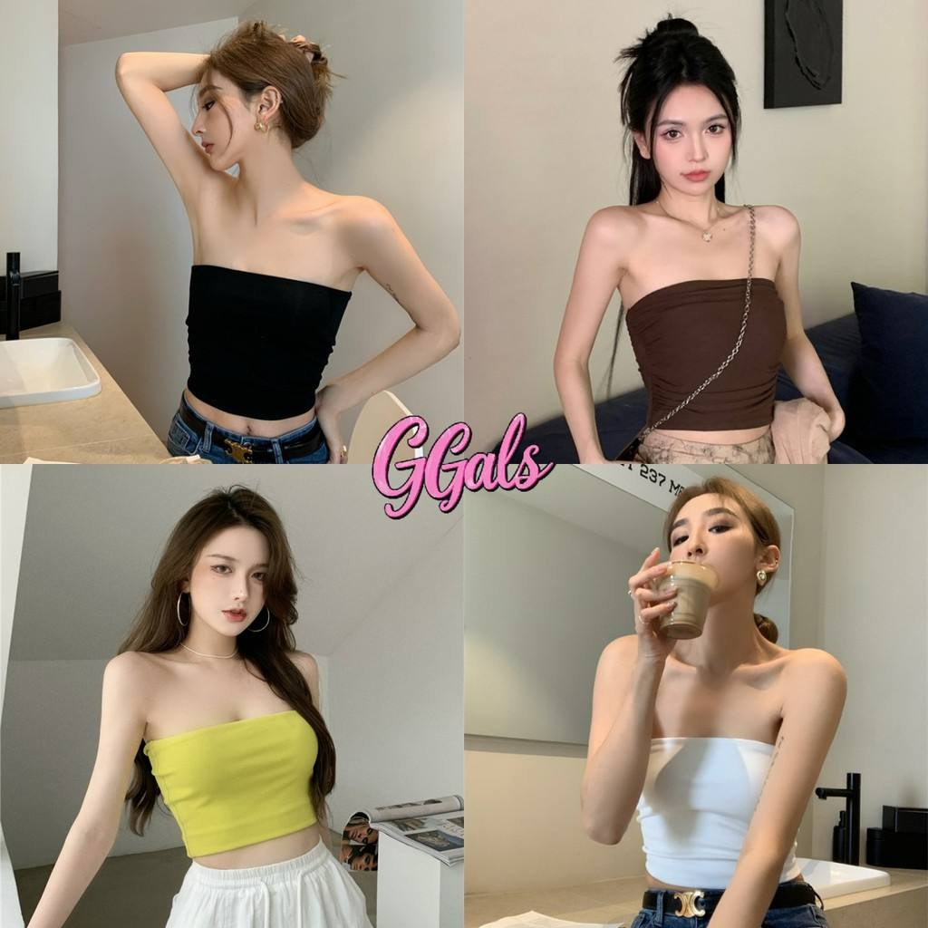 🌷GGals🌷​เสื้อเกาะอก สีพื้น ผ้านิ่ม เข้ารูป เสื้อครอป สไตล์เกาหลี ผ้ายืด ใส่สบาย พร้อม ส่ง