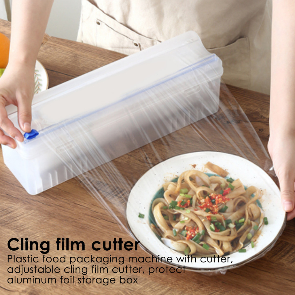 ถูกที่สุด Saran Wrap，Plastic Food Wrap Dispenser With Slide Cutter Adjustable Cling Film Cutter