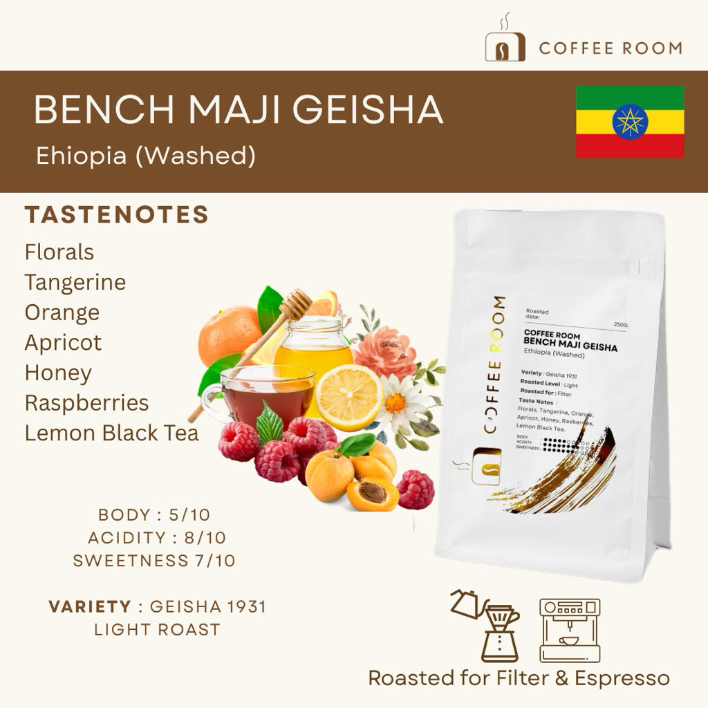 Coffee Room | Bench Maji Geisha | Gesha Coffee | Ethiopia Washed | กาแฟเกอิชา คั่วอ่อน หวานฉ่ำ ราคาถ