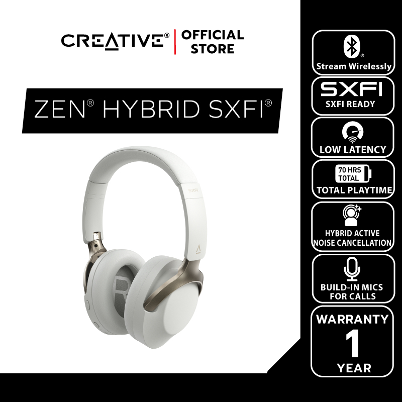 CREATIVE หูฟัง Zen Hybrid SXFI (Gray) หูฟังโอเวอร์เอียร์แบบไร้สายมาพร้อมกับเทคโนโลยี Super X Fi®