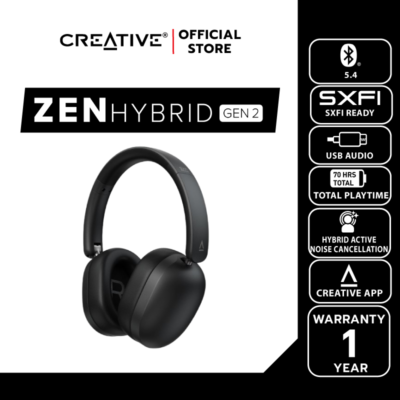CREATIVE หูฟัง Zen Hybrid Gen 2 หูฟังไร้สายแบบครอบหูพร้อมระบบ ANC ไฮบริด