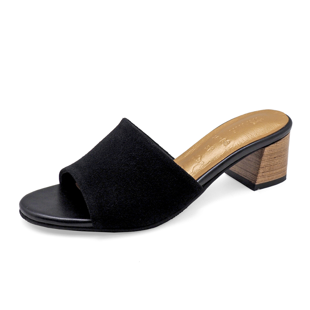 TAYWIN(แท้) รองเท้าแตะส้นสูงหนังแท้ ผู้หญิง รุ่น SC-88 หนังกลับดำ