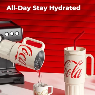 COCA COLA กระบอกน้ำเก็บอุณหภูมิ แก้วขนาดใหญ่เก็บความเย็น พร้อมหลอด แก้วของขวัญ ทำจากสแตนเลส 316 แก้วน้ำ 1200ml