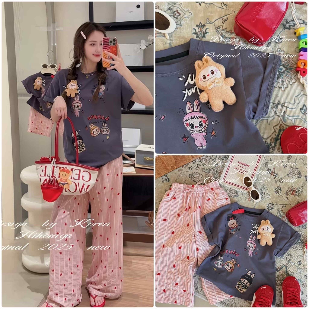 พร้อมส่งในไทย Labubu Dreamy Set เซ็ตคู่แม่ลูก (เสื้อ+กางเกง) มีตุ๊กตาให้ด้วย