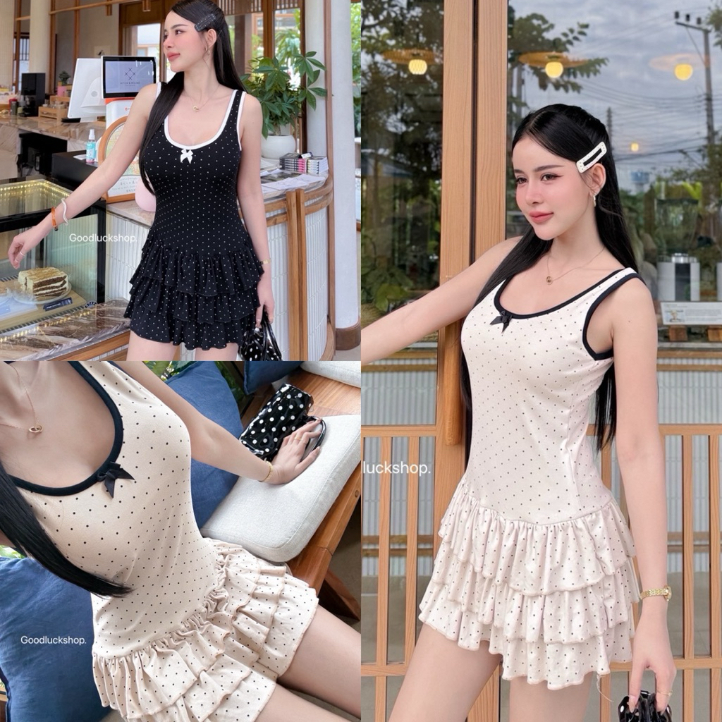 มินิเดรส กระโปรงไล่ระบายดูมีสะโพกเพิ่มความมั่นใจ’ ดีเทลแต่งกุ๊นสลับตัดขอบชุด ผ้ายืดใส่สบาย😍