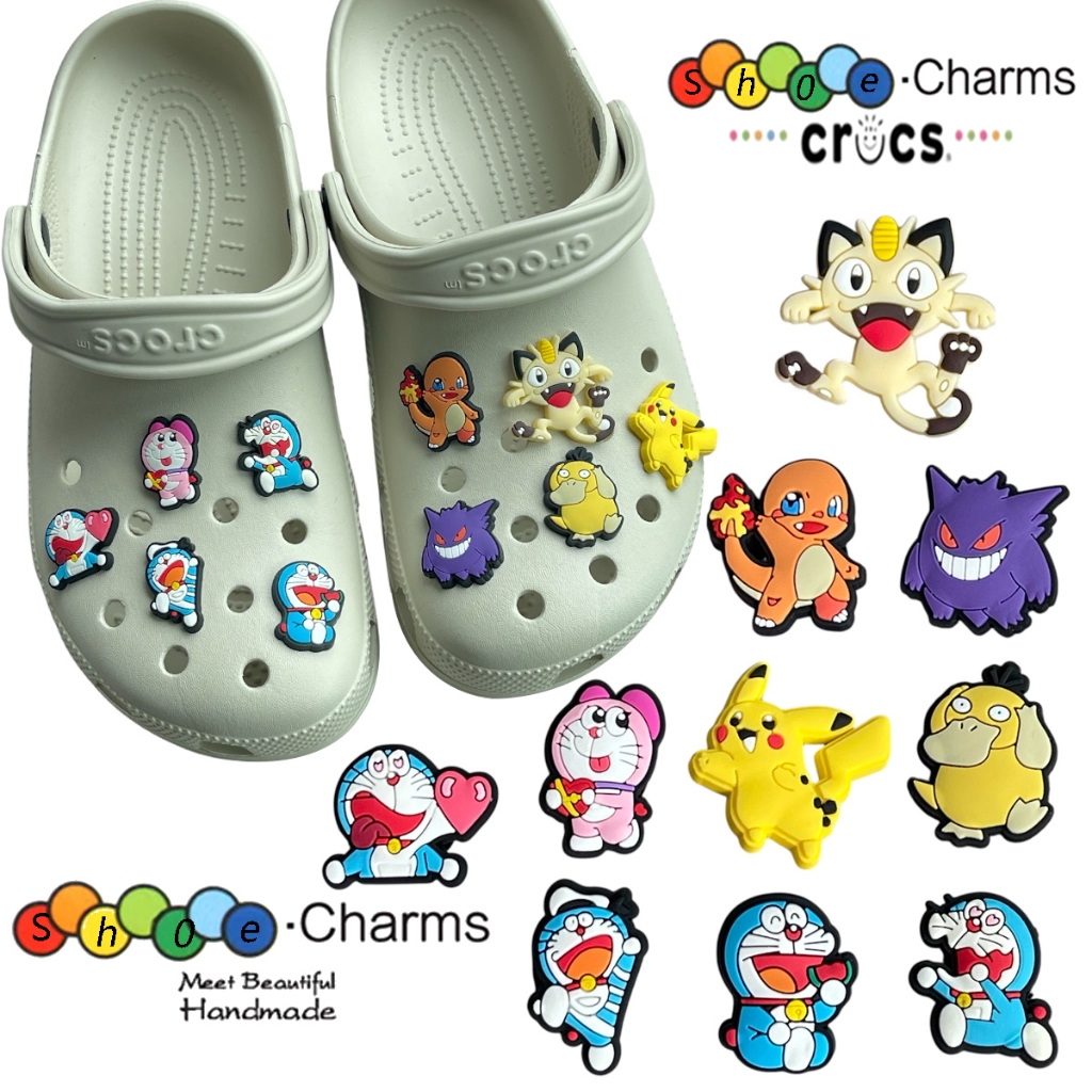 พร้อมส่ง จิ๊บบิท ตัวติดรองเท้า ปิกาจู jibbitz ที่ติดรองเท้า crocs โดราเอมอน ของตกแต่งรองเท้า DIY