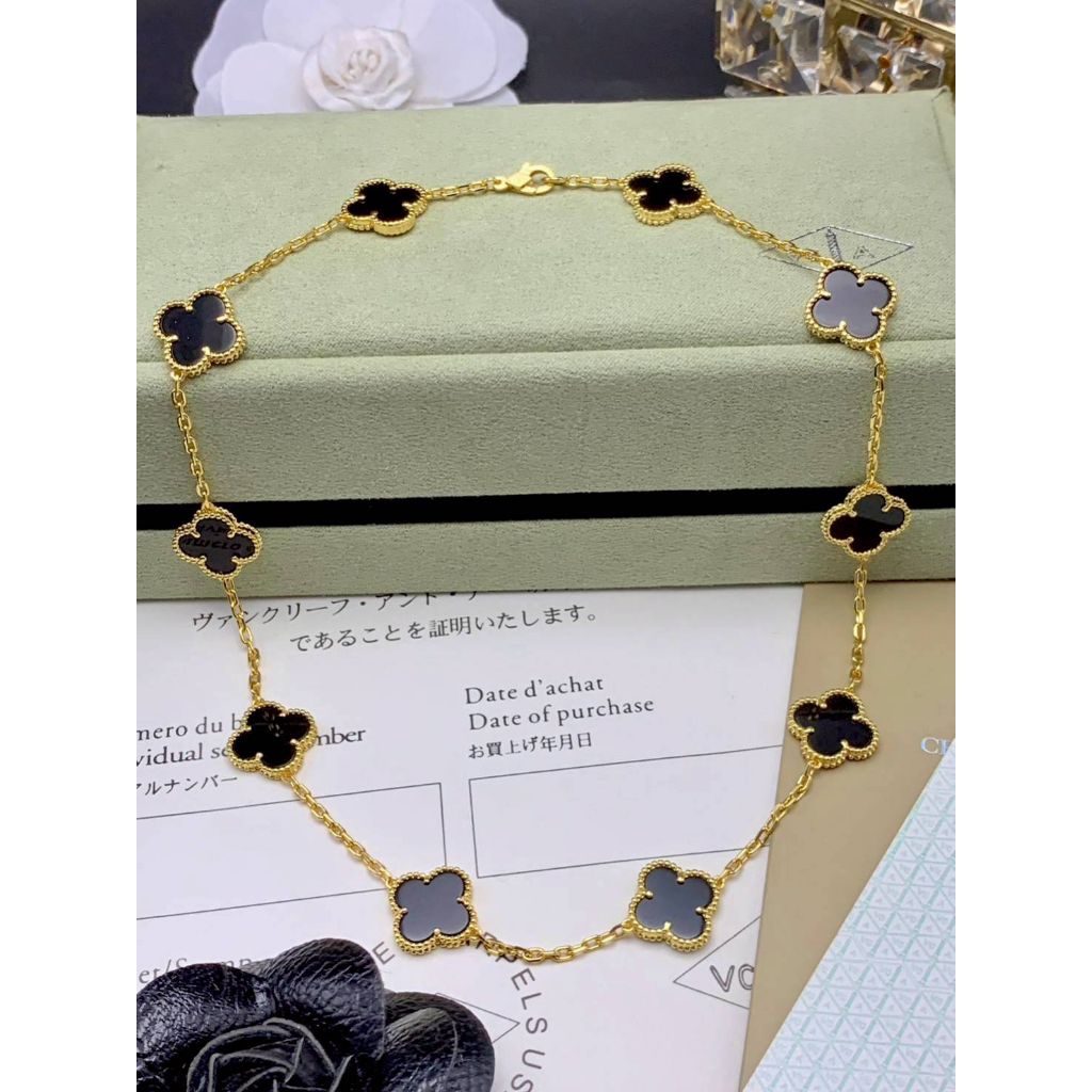 สร้อยคอแวนคลีฟ ใบโคลเวอร์ งานหินแท้ ชุบ18 Kgb งานเกรดสุด