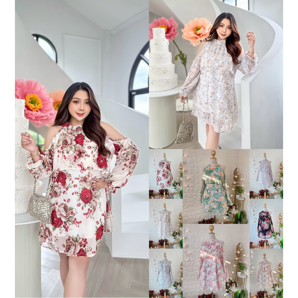 เดรสเว้าไหล่ ฟรีไซส์ 40-52 ระบายหน้าอก เปิดไหล่ความน่ารักสดใสยกให้รุ่นนี้เต็มสิบเลยค่า พลัสไซส์ เสื้อผ้าสาวอวบอ้วน LN