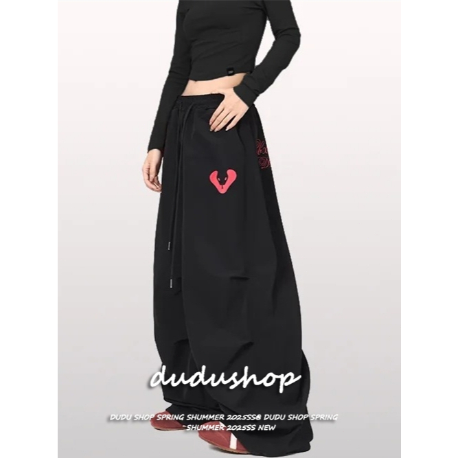 [Summer quick-drying fabric jazz dance wide-leg pants]กางเกงขากว้างสตรีทแดนซ์ สีดำ 2025 ฤดูร้อน สำหรับผู้หญิง