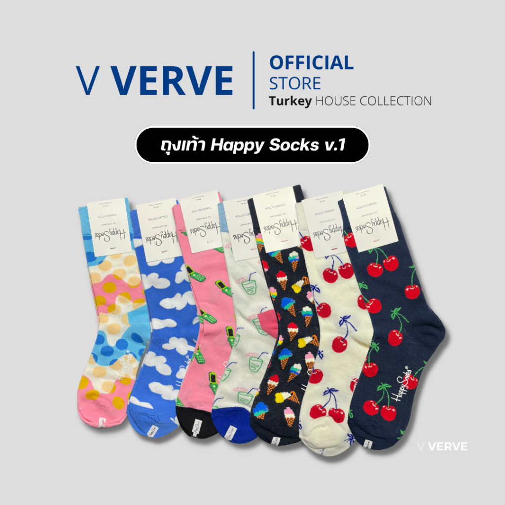 Verve - ถุงเท้า ข้อยาว Happy Socks สไตล์ยุโรป ข้อยาว สวย ดูดี แฟชั่น ถุงเท้าสเก็ตบอร์ด genuine free 