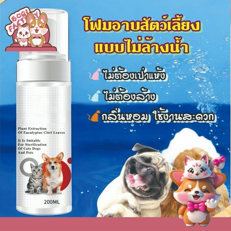 Boqi Factory แชมพูสุนัข แชมพูแมว Dry cleaning Bubbble โฟมอาบน้ำแห้ง ไม่ล้างน้ำ   200ML Drycb01