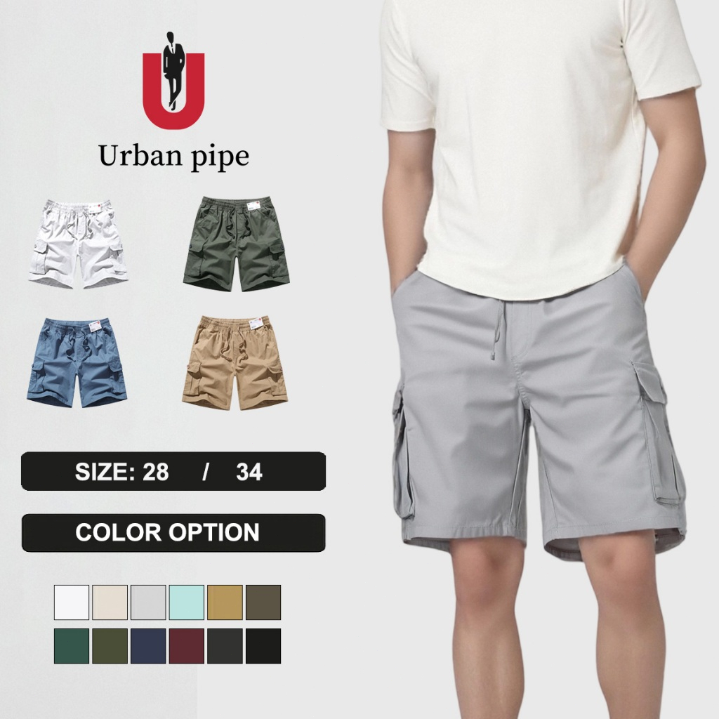 URBAN PIPE กางเกงขาสั้นผู้ชาย 6 กระเป๋า ผ้ายืด เอวสวม ยาวเลยเข่า ขนาด 28-34 รุ่น 2239