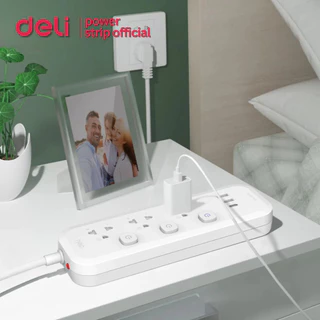 Deli ปลั๊กไฟ USB ปลั๊ก 3ขา 2300W มอก สวิตช์ปิด-เปิด ตัดไฟได้ สายยาว 3m ทนความร้อน Power Socket