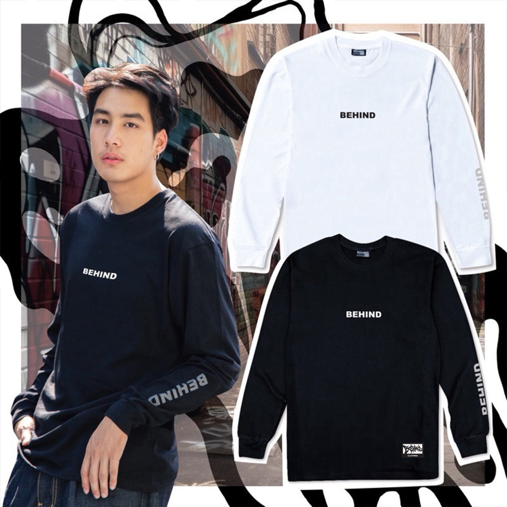 BEHIND เสื้อยืด แขนยาว “ logo brand V1 “  แนวสตรีท เสื้อยืดชาย หญิง
