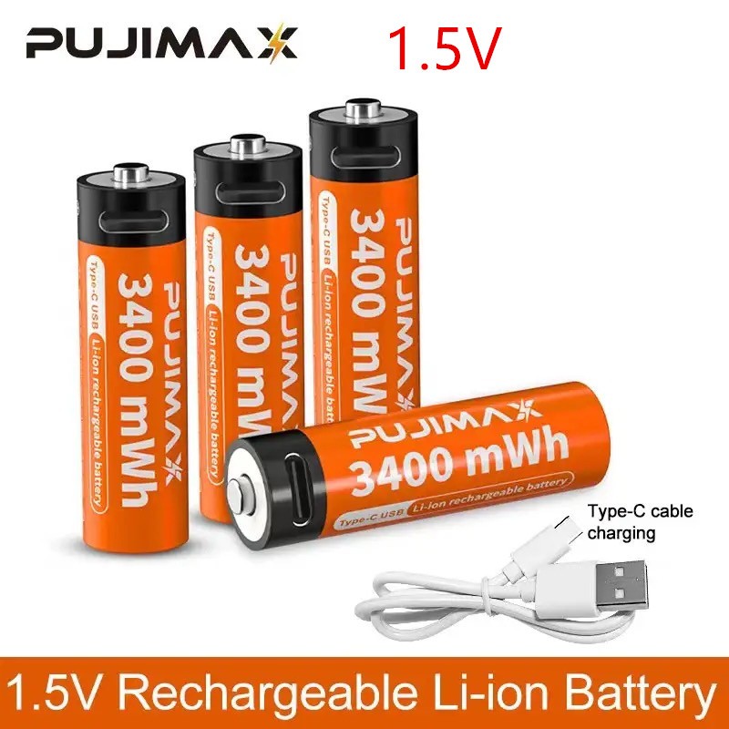 Pujimax เครื่องชาร์จถ่าน1.5V AA 3400mwh AAA 1100mwh 1ก้อน แถมสายชาร์จ