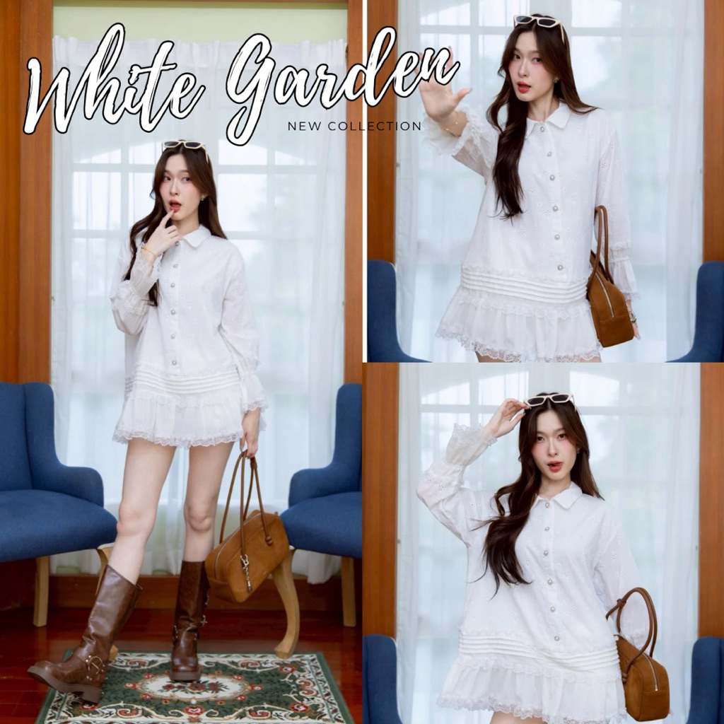 🌸 WHITE GARDEN DRESS 🌸 (TYL97) เดรสสีขาว ทรงสวย ใส่สบาย น่ารักมาก