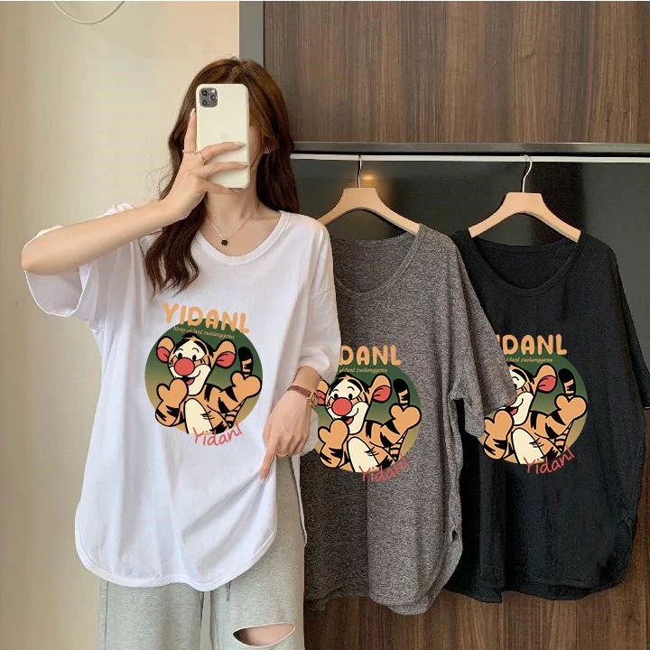 เสื้อยืดสาวอวบอ้วนไซส์ใหญ่ oversize เสื้อผ้าแฟชั่นฤดูร้อนมาใหม่ เสื้อโอเวอร์ไซส์ผู้หญิงสวยๆ ทรงหลวมสไตล์เกาหลีน่ารัก