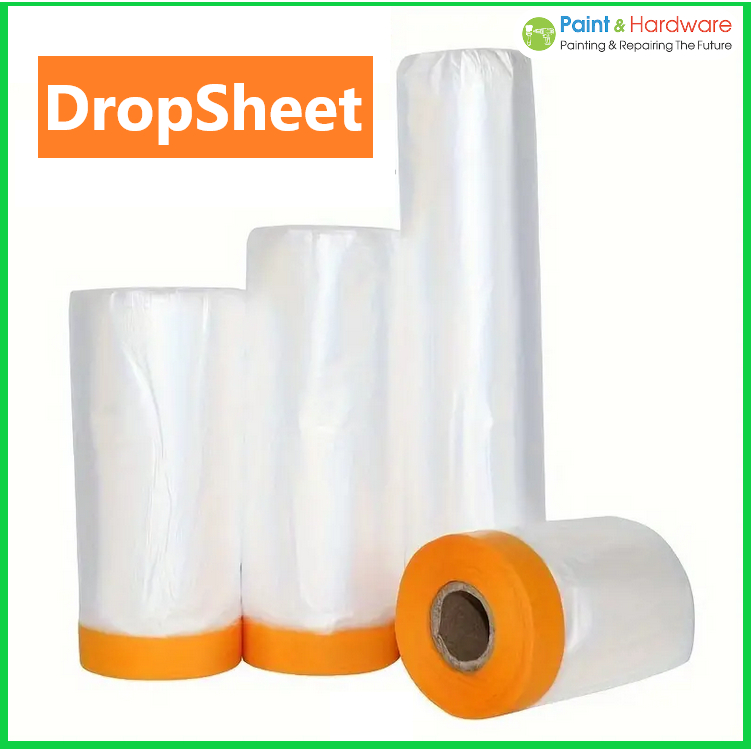 Drop Sheet ดรอปชีท พลาสติกปิดคลุมกันเปื้อน มีเทปกาวสำหรับยึดติด เหมาะสำหรับการเตรียมงานทาสี งานพ่นสี