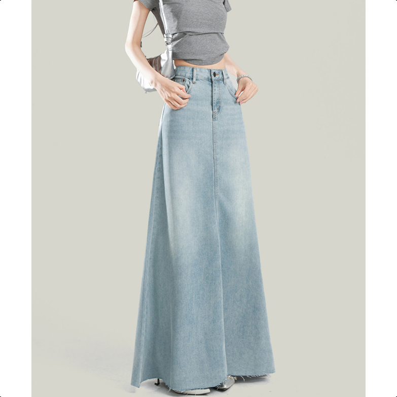 S-6XL กระโปรงยีนส์เอวสูง แบบยาว สไตล์ใหม่สำหรับฤดูร้อน